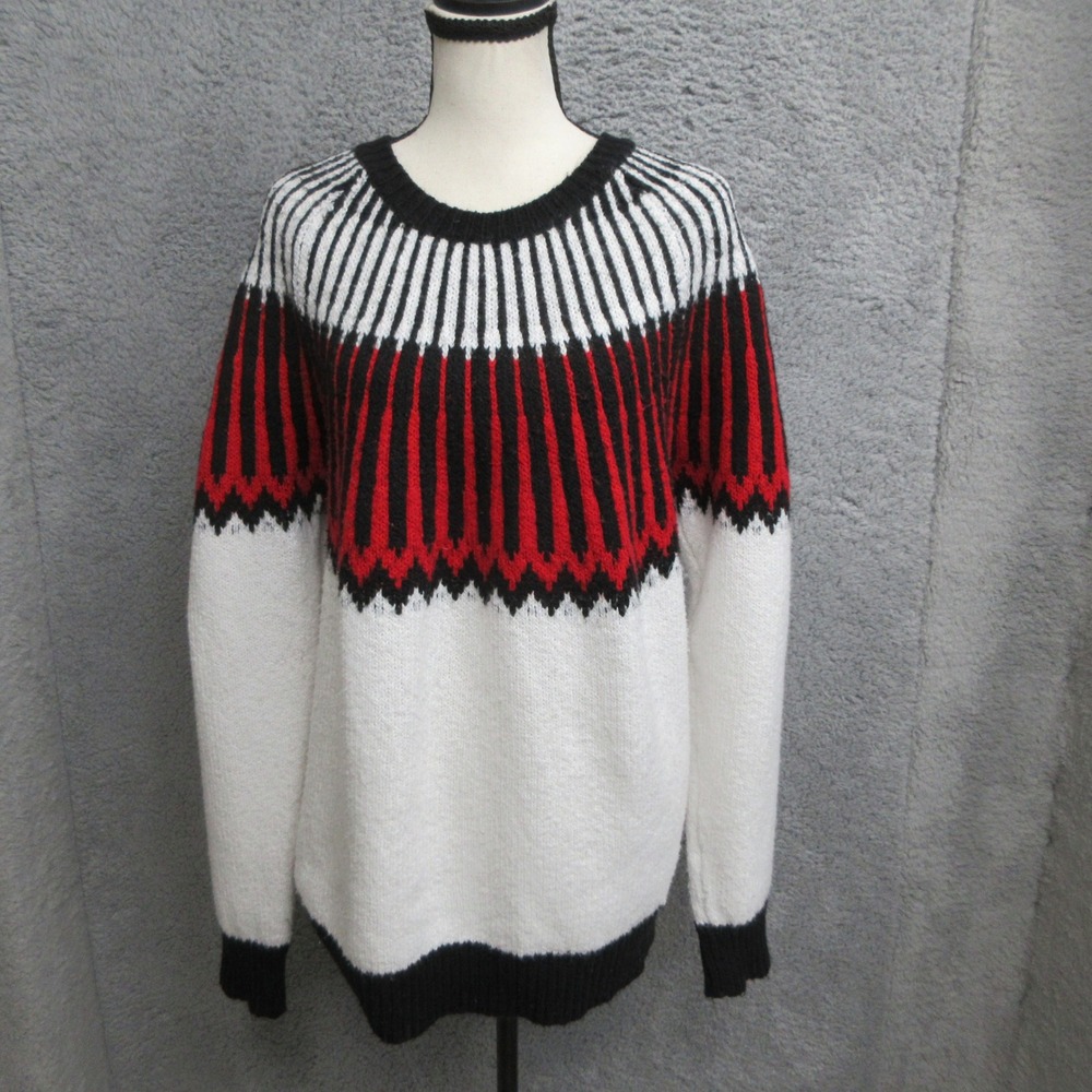 Michael Kors Fair Isle Sweater Women M White Red Nordic Prep Cabincore AprèsSki